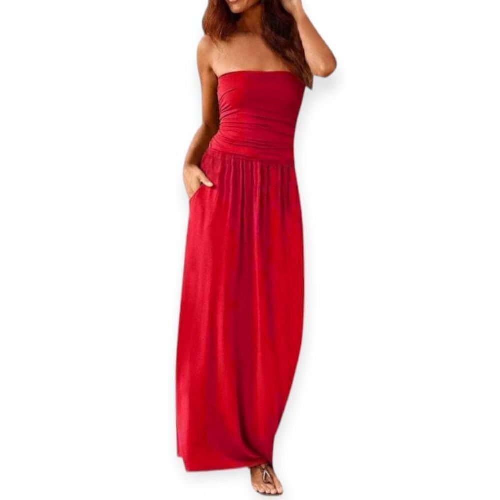 ZENANA OUTFITTERS RED STRAPLESS MAXI DRESS SZ.L EUC